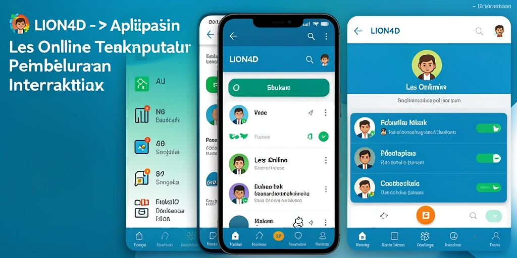 Antarmuka aplikasi LION4D menampilkan fitur Les Online yang menarik dan interaktif.