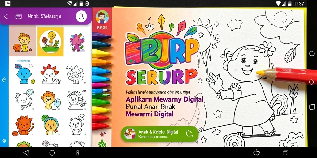 Tampilan antarmuka aplikasi SERURP dengan berbagai pilihan gambar mewarnai.
