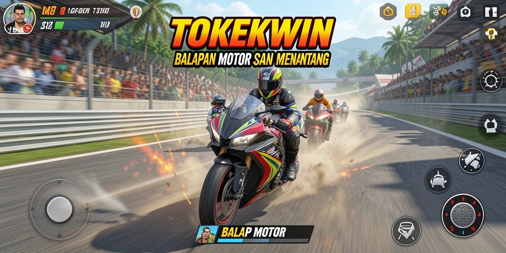 Tampilan antarmuka seru dan menarik dari game balap motor TOKEKWIN.