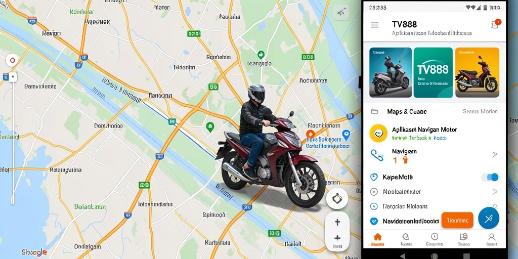 Tampilan antarmuka aplikasi TV888 untuk Navigasi Motor.