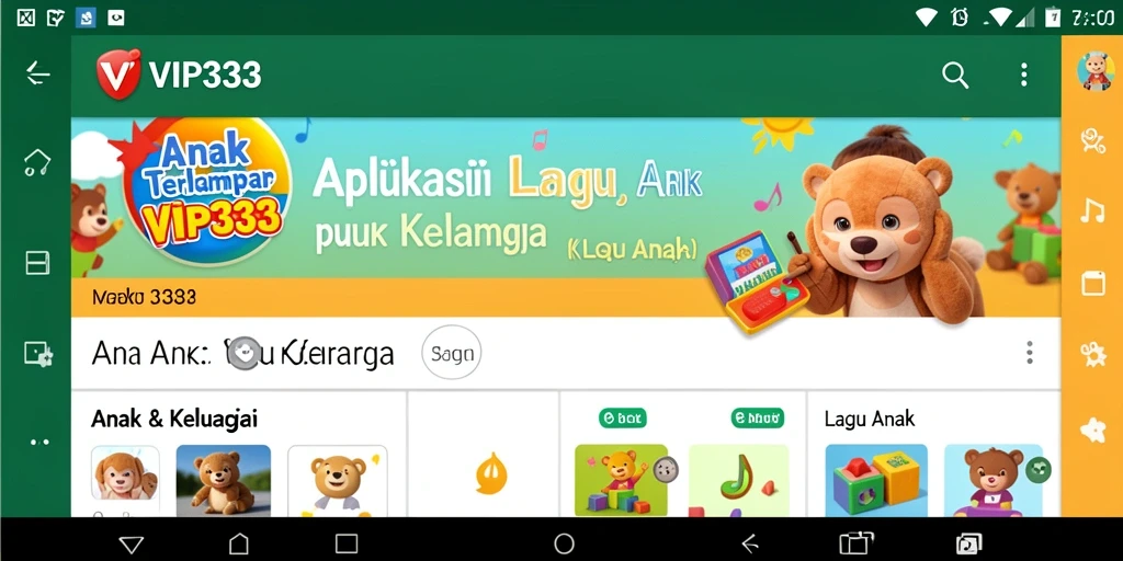 Tampilan antarmuka VIP333 dengan pilihan lagu anak yang interaktif.